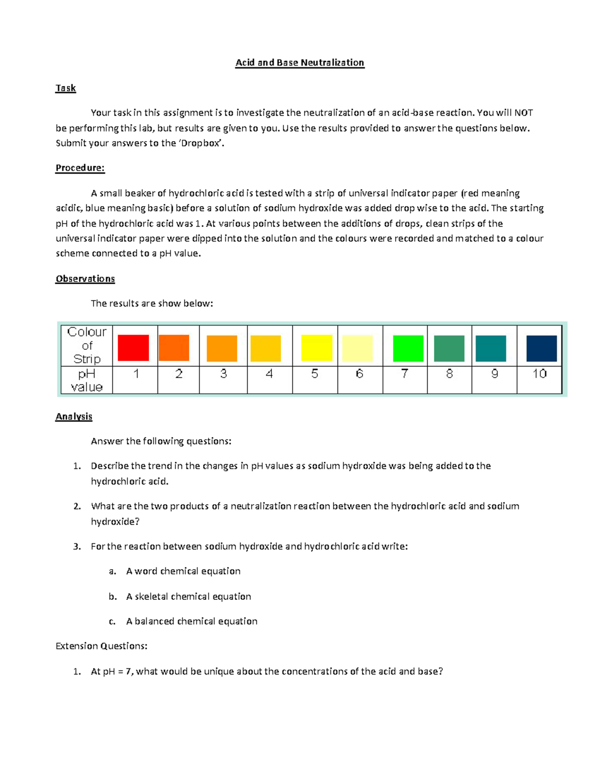 Acid and Base Neutralization Acid and Base Neutralization Task Your