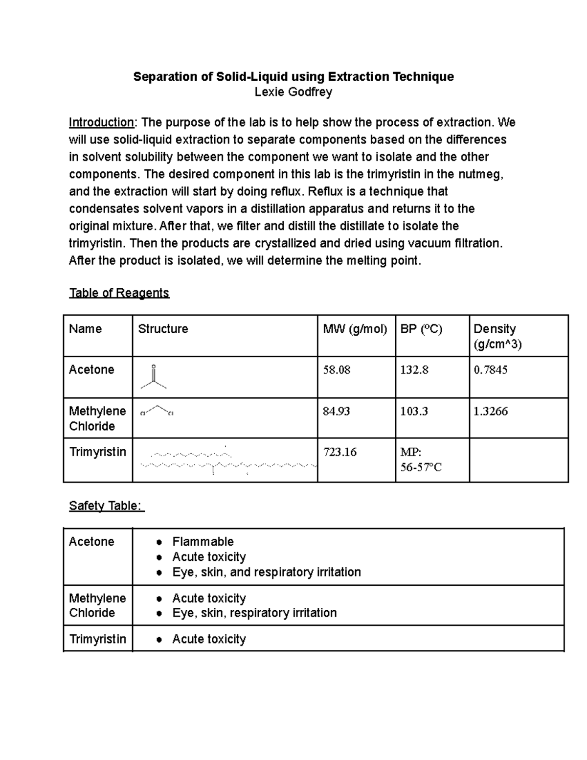 Lab Report 3 Separation of SolidLiquid using Extraction Technique