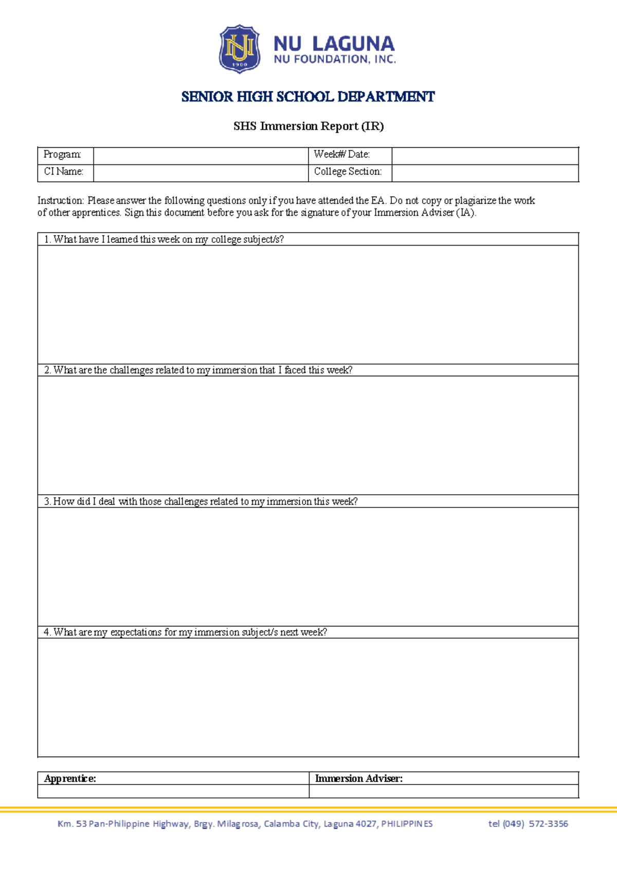 Immersion-Reports - NOTHING MUCH TO SAY - SENIOR HIGH SCHOOL DEPARTMENT ...
