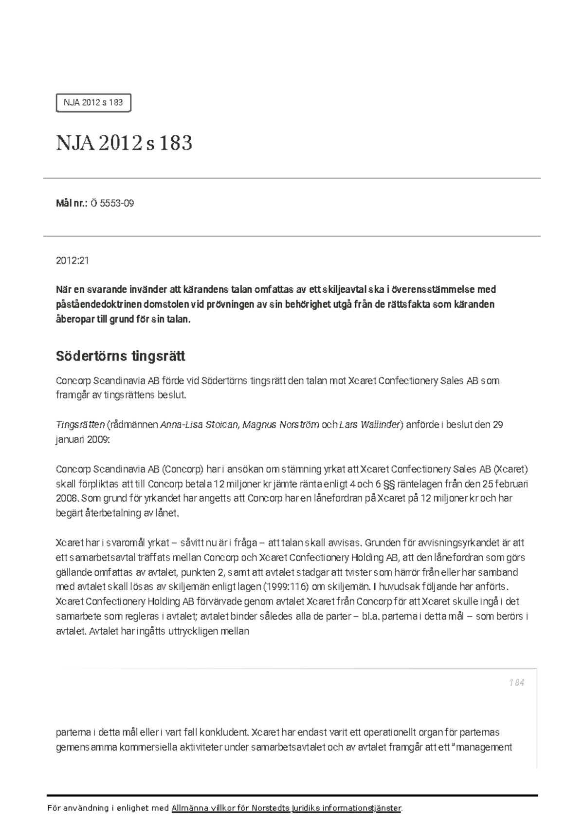 Nja 2012 Semi 10 - Nja 2012 Semi 10 Rättsfall - NJA 2012 S 183 NJA 2012 ...
