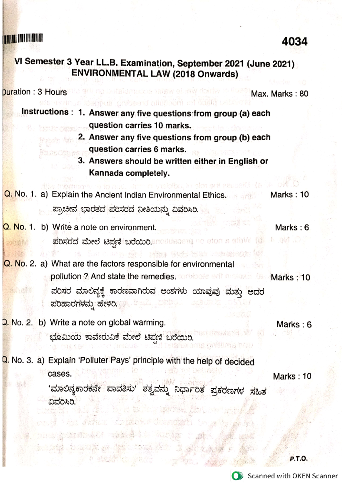 Environmental Law Environment law question paper Karnataka state law University Studocu