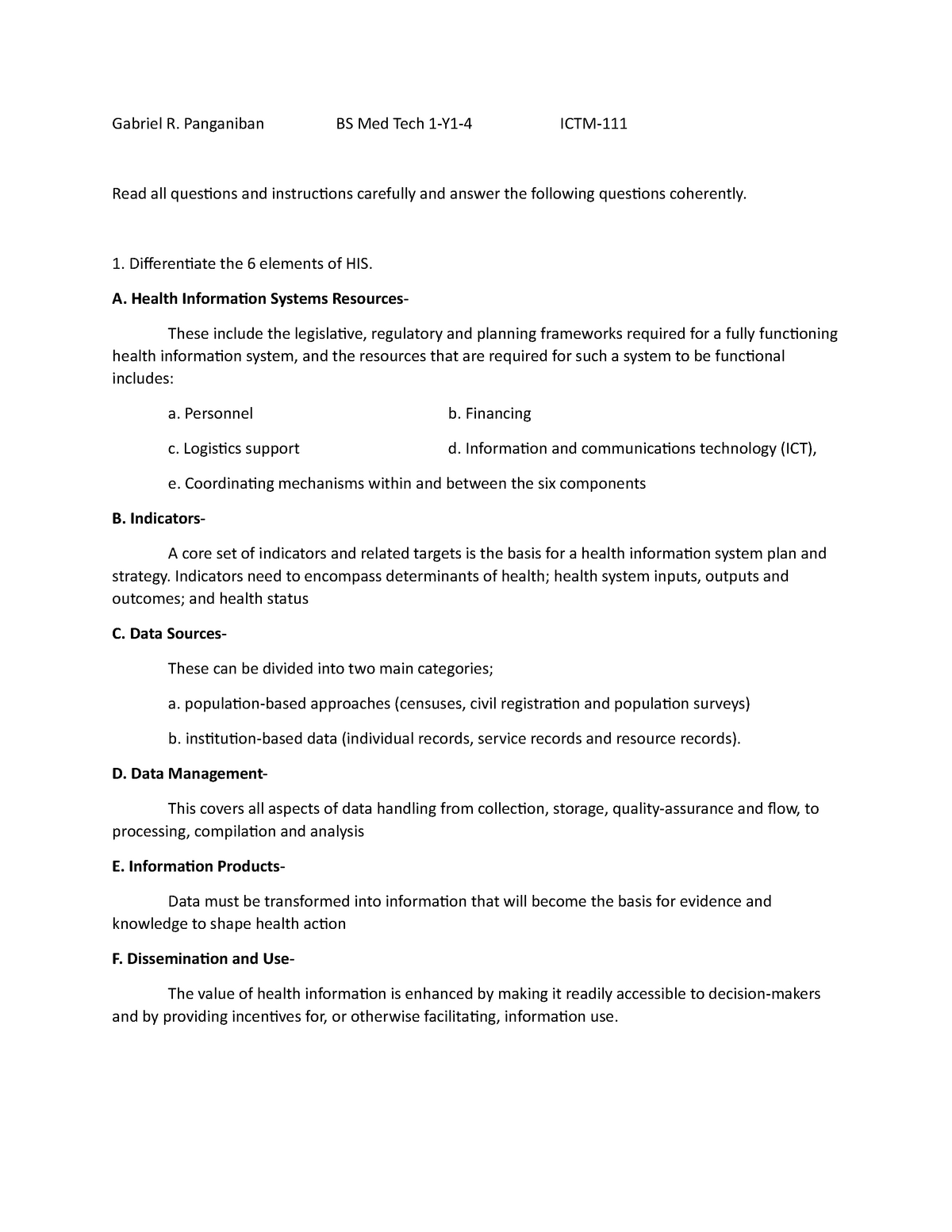 health information technology terms assignment