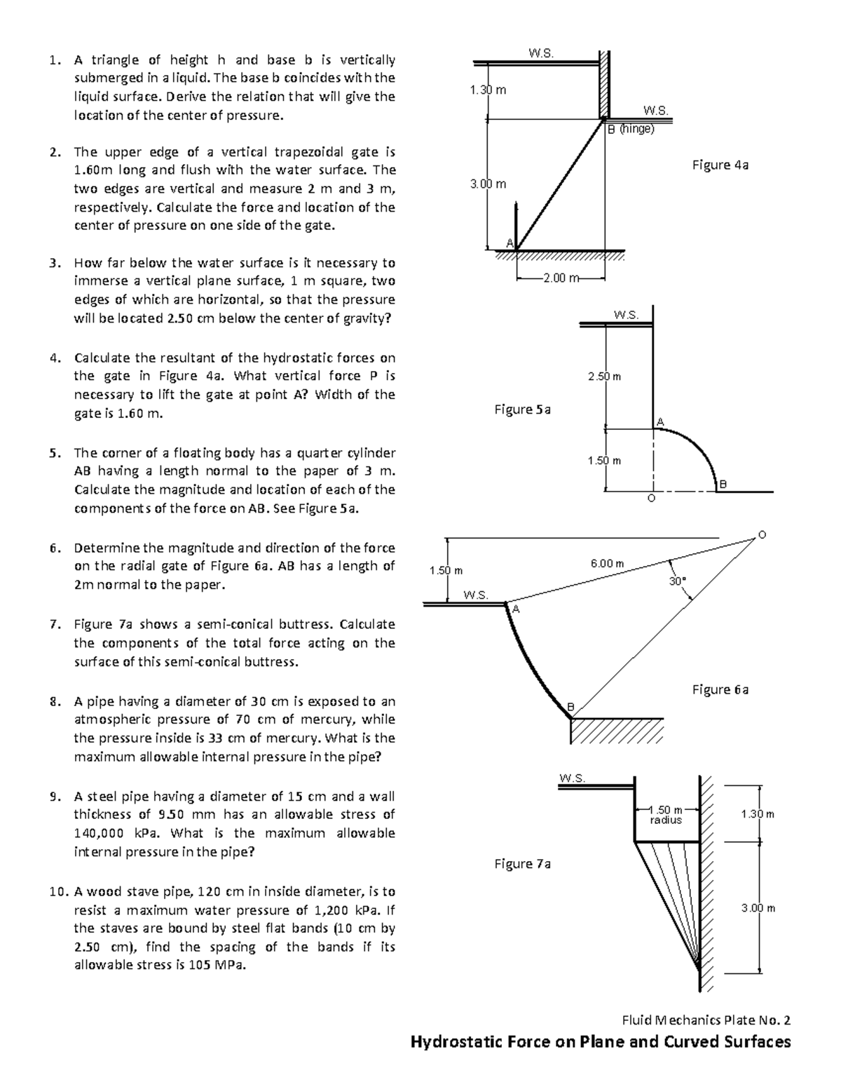 Hydraulics 1 Plate No. 2 - Fluid Mechanics Plate No. 2 Hydrostatic ...