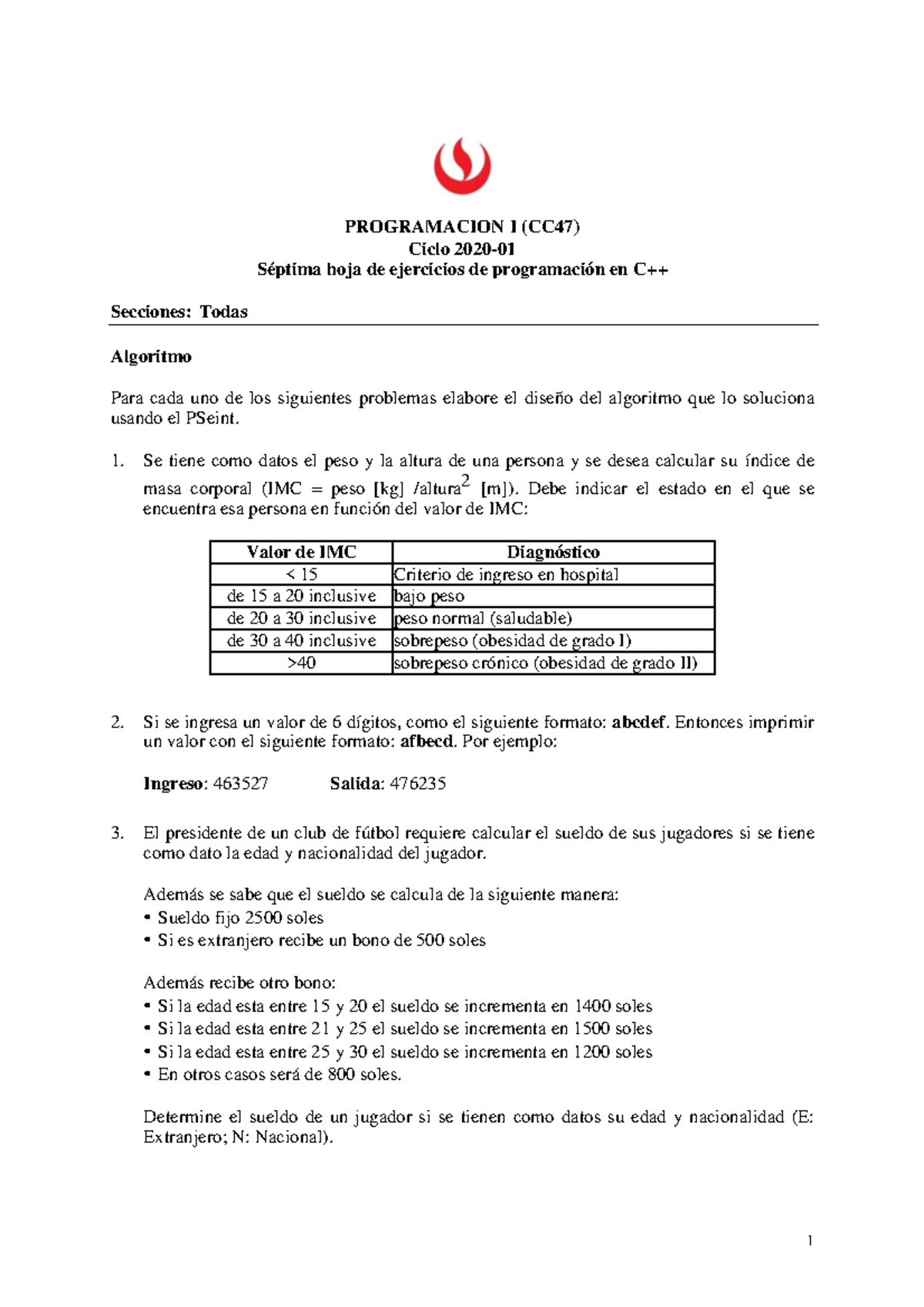 Hoja 07 de ejercicios de programación en C++ - 1 PROGRAMACION I (CC47 ...