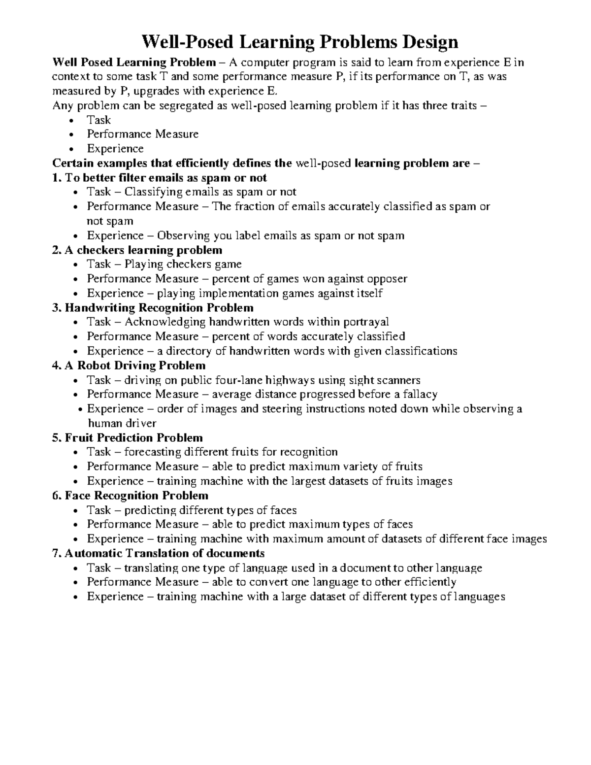 Machine Learning Unit 2 - Well-Posed Learning Problems Design Well ...