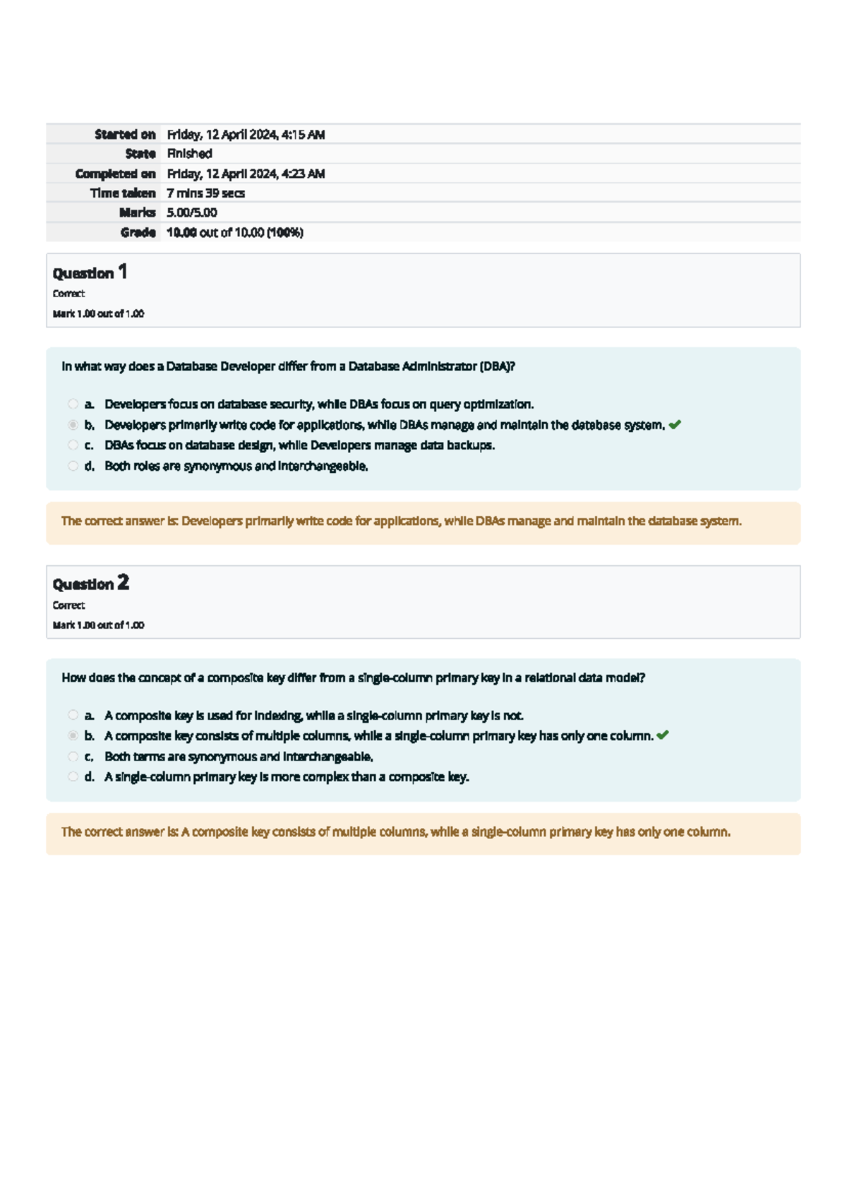 Self-Quiz Unit 1 Attempt review - CS 2203 - Studocu