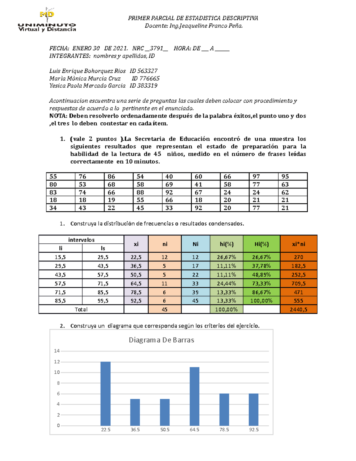 Parcial Estadistica - BUEN TRABAJO - PRIMER PARCIAL DE ESTADISTICA ...