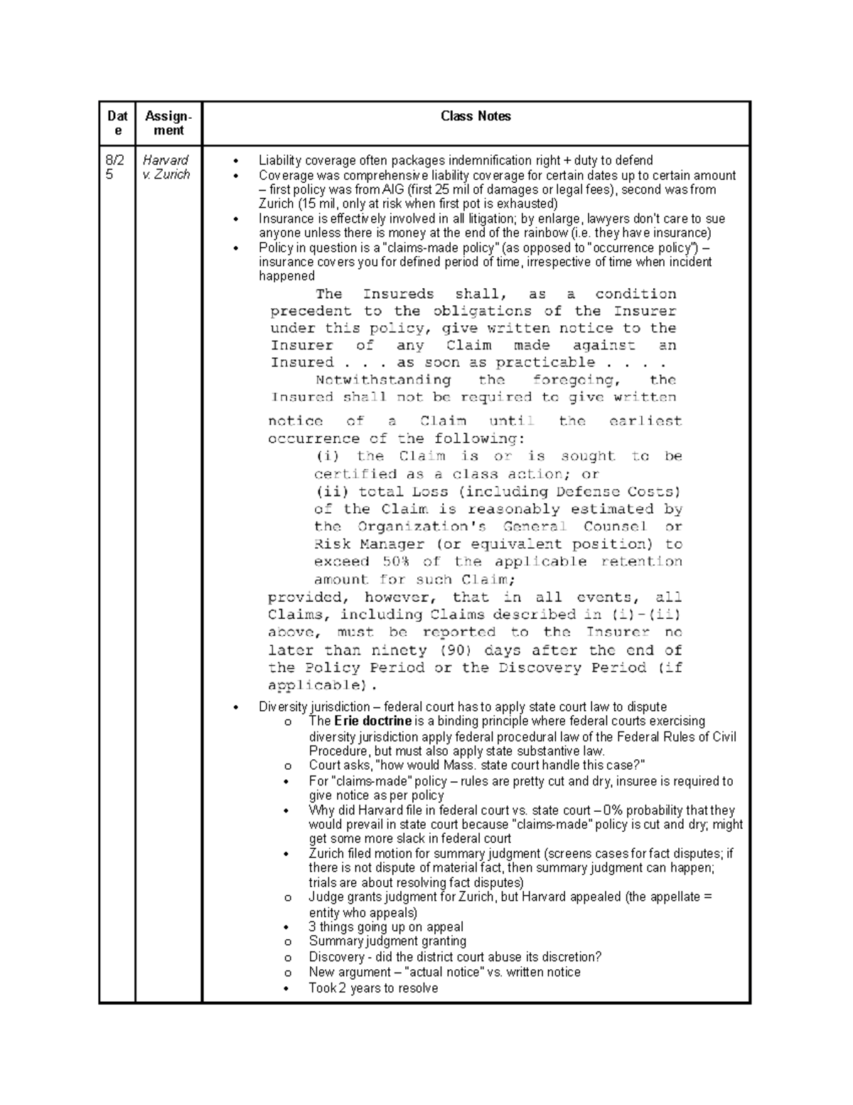 Month 1 Civ Pro Notes - Dat e Assign- ment Class Notes 8/ 5 Harvard v ...