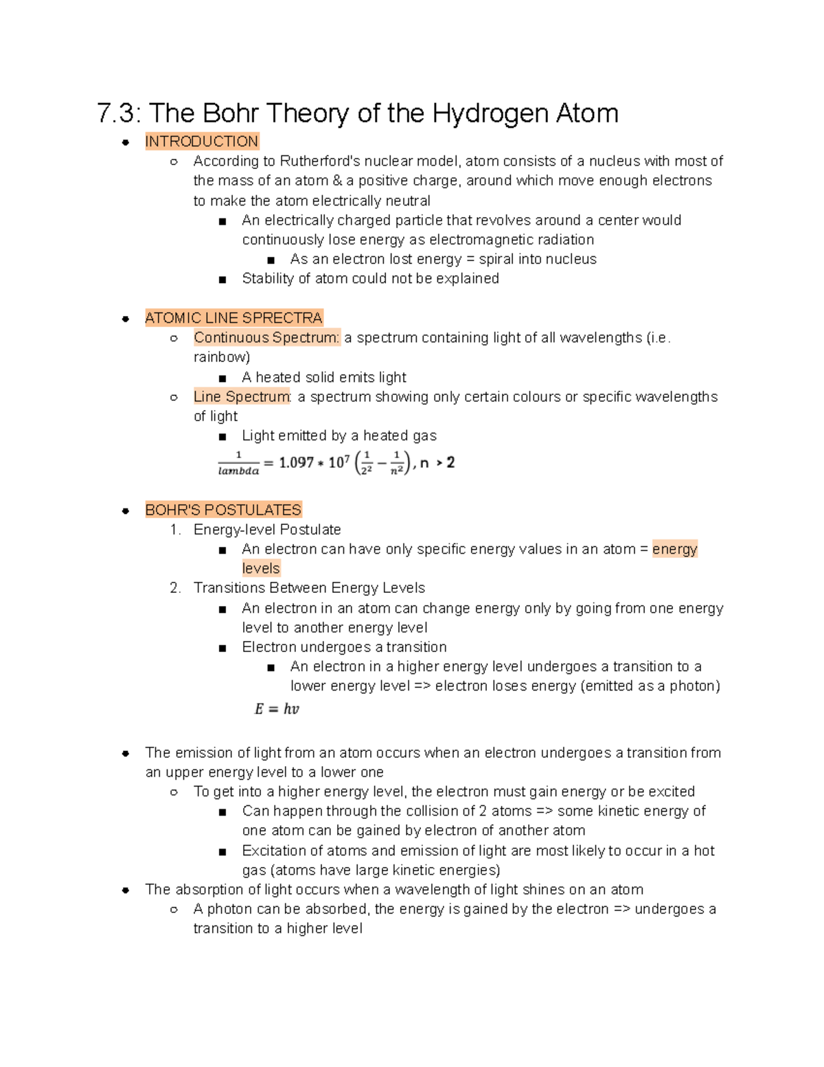 7.3 The Bohr Theory of the Hydrogen Atom - 7: The Bohr Theory of the ...