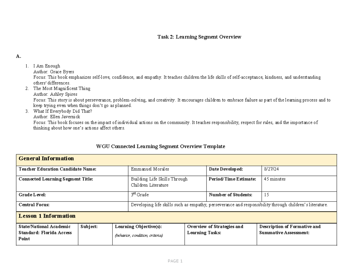 Learning Segment - Task 2 - Task 2: Learning Segment Overview A. 1. I ...