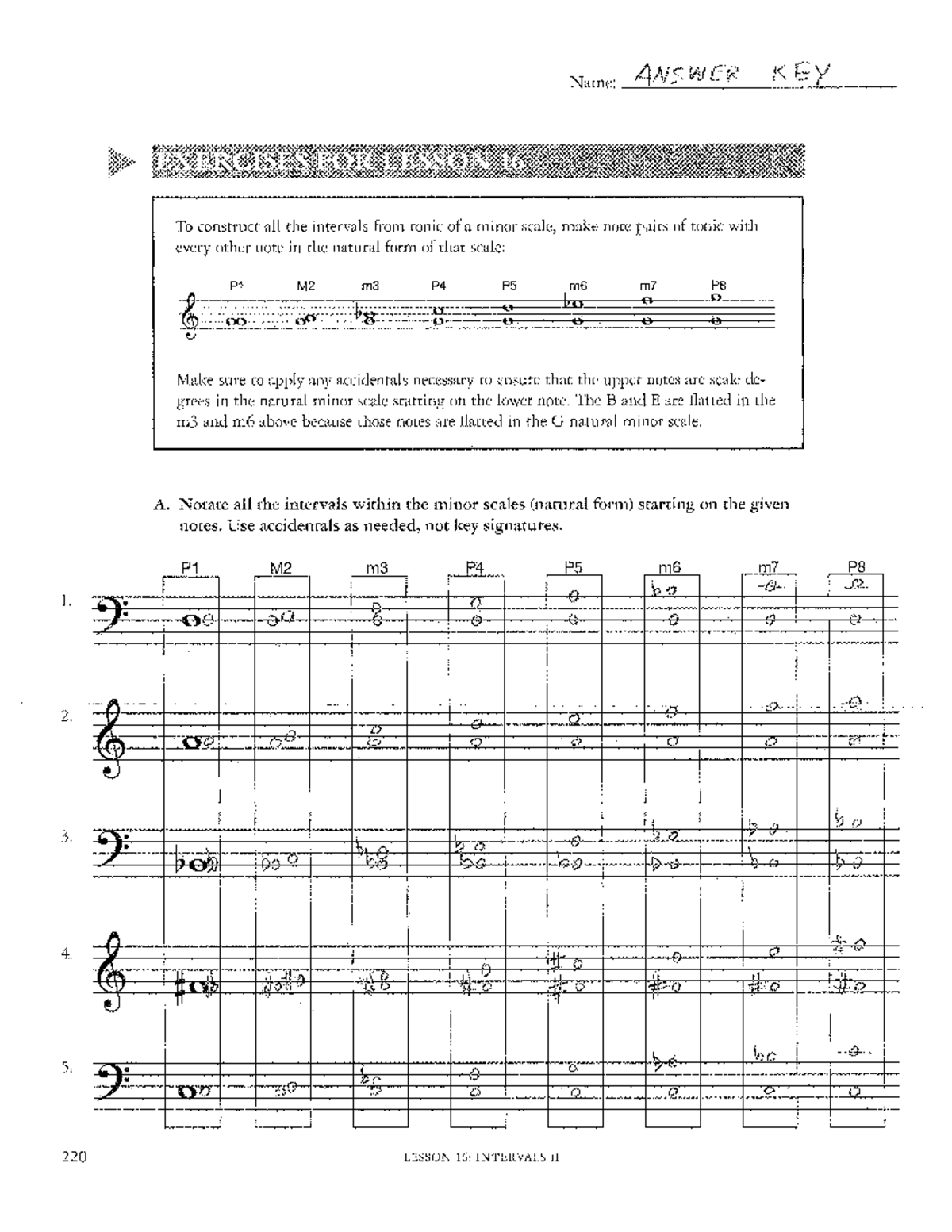 Lesson 16 Written Exercises Answer Key - To construct all the intervals ...