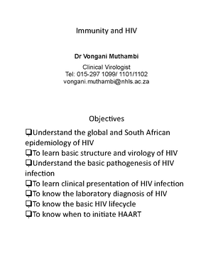 Immunization - notes - Immunization Dr VM Muthambi OBJECTIVES Know the ...
