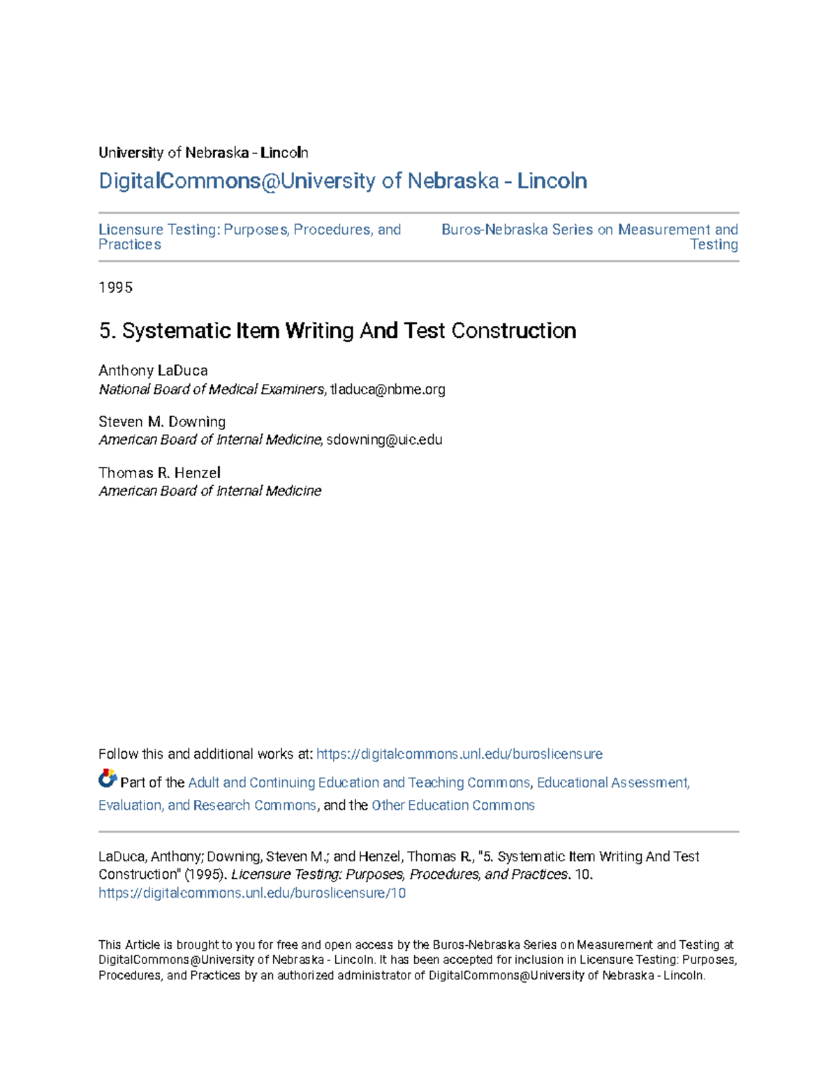 5. Systematic Item Writing And Test Construction - ####### University ...