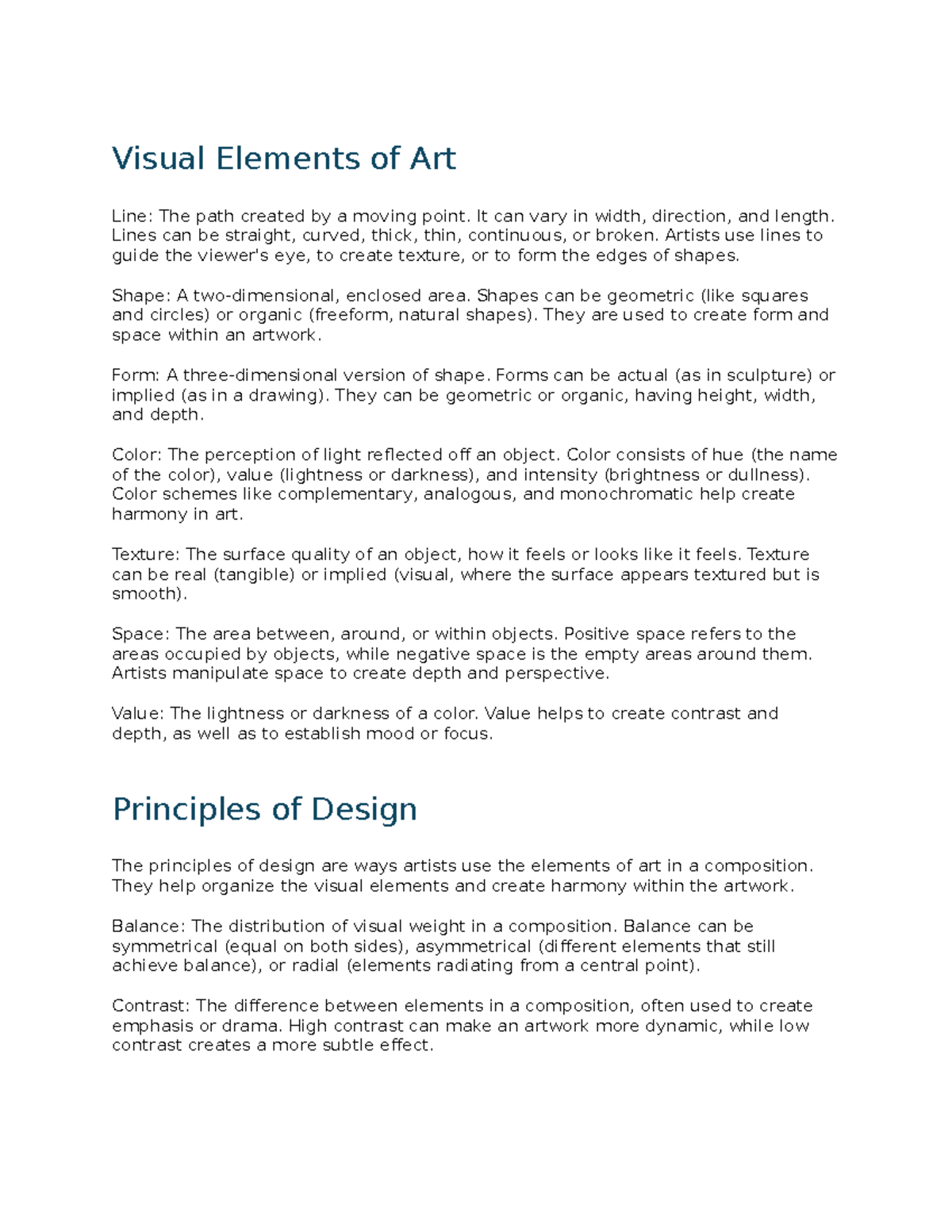 AAH101d Pre Midterm Exams Lecture and Project - Visual Elements of Art ...