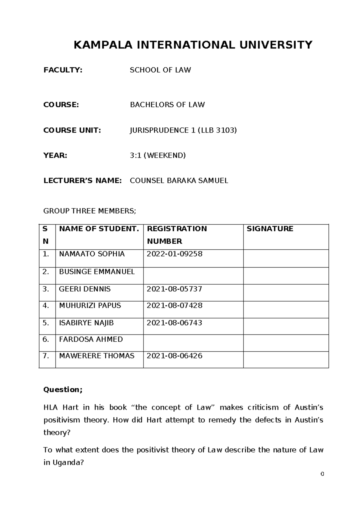 Group 3 Positivist Theory - KAMPALA INTERNATIONAL UNIVERSITY FACULTY ...