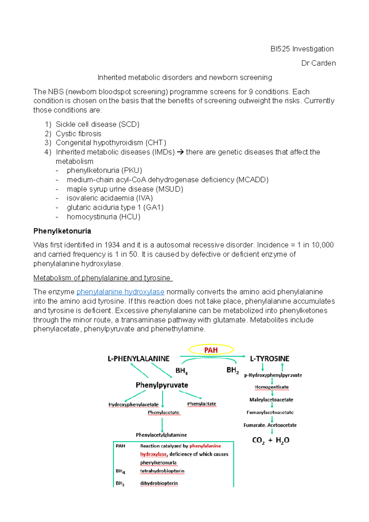 Inherited metabolic disorders and newborn screening - Each condition is ...