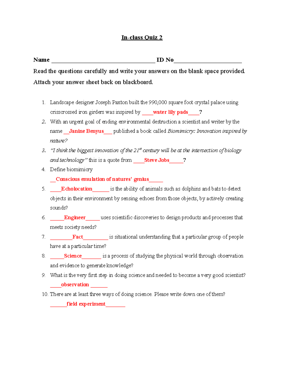 In class quiz 2 - Quiz over units 1 and 2 - In-class Quiz 2 Name