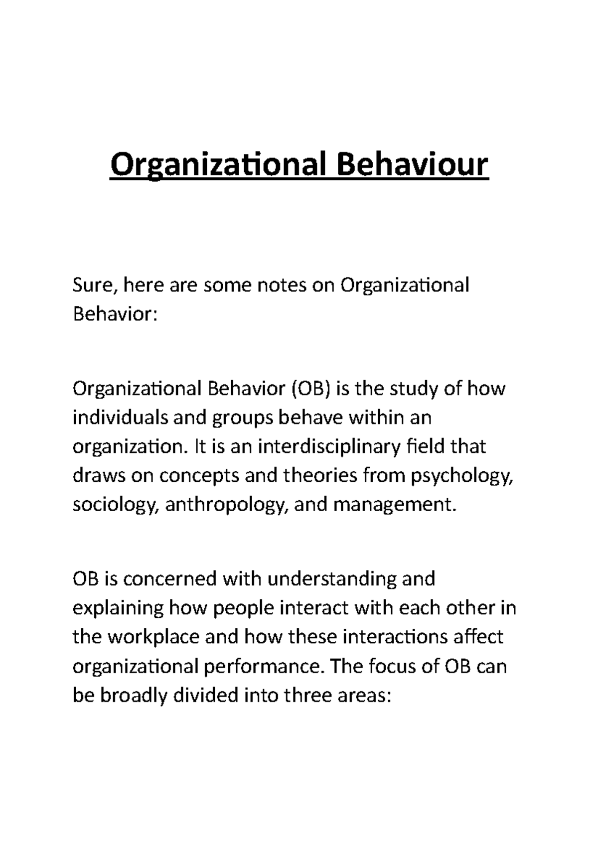 Organizational Behaviour - Organizational Behaviour Sure, Here Are Some ...