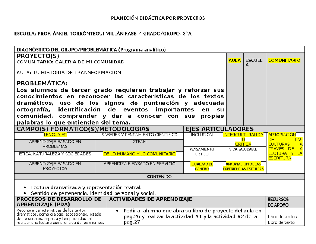 Proyecto #1 Enero - PLANECIÓN DIDÁCTICA POR PROYECTOS ESCUELA: PROF ...