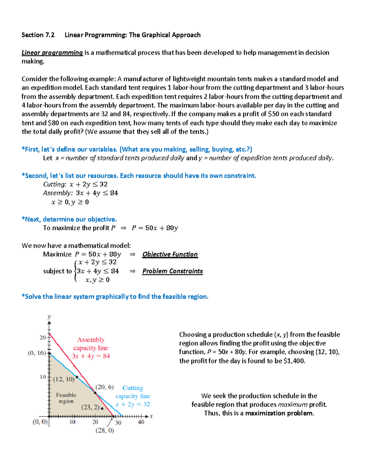 7.2 Linear Programming - The Graphical Approach - Section 7 Linear ...