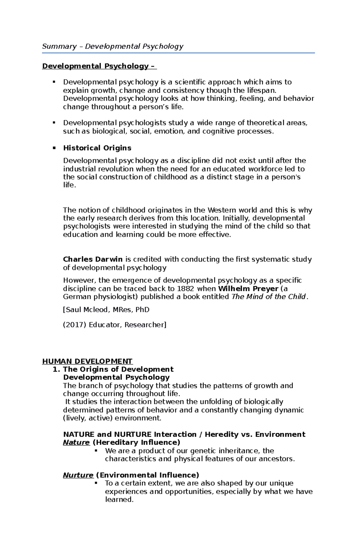 Summary-Developmental-Psychology - Summary – Developmental Psychology ...