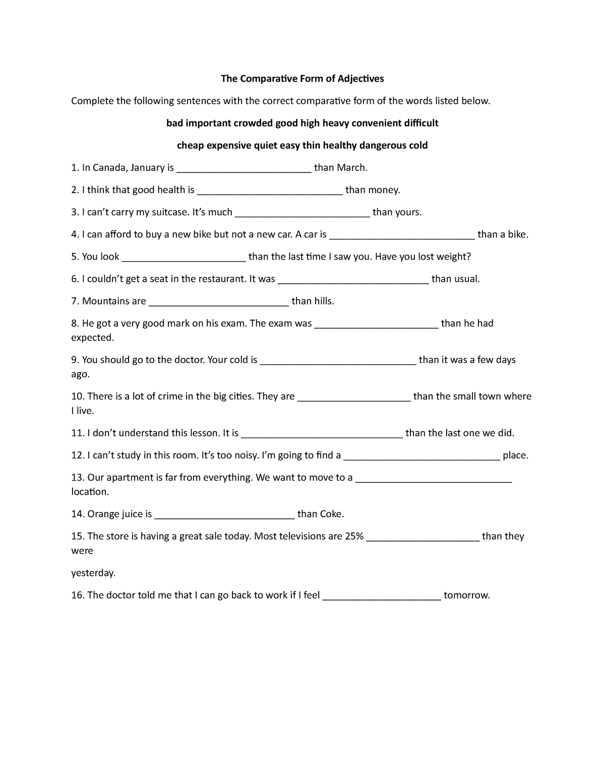 Comparative And Superlative Practice The Comparative Form Of 