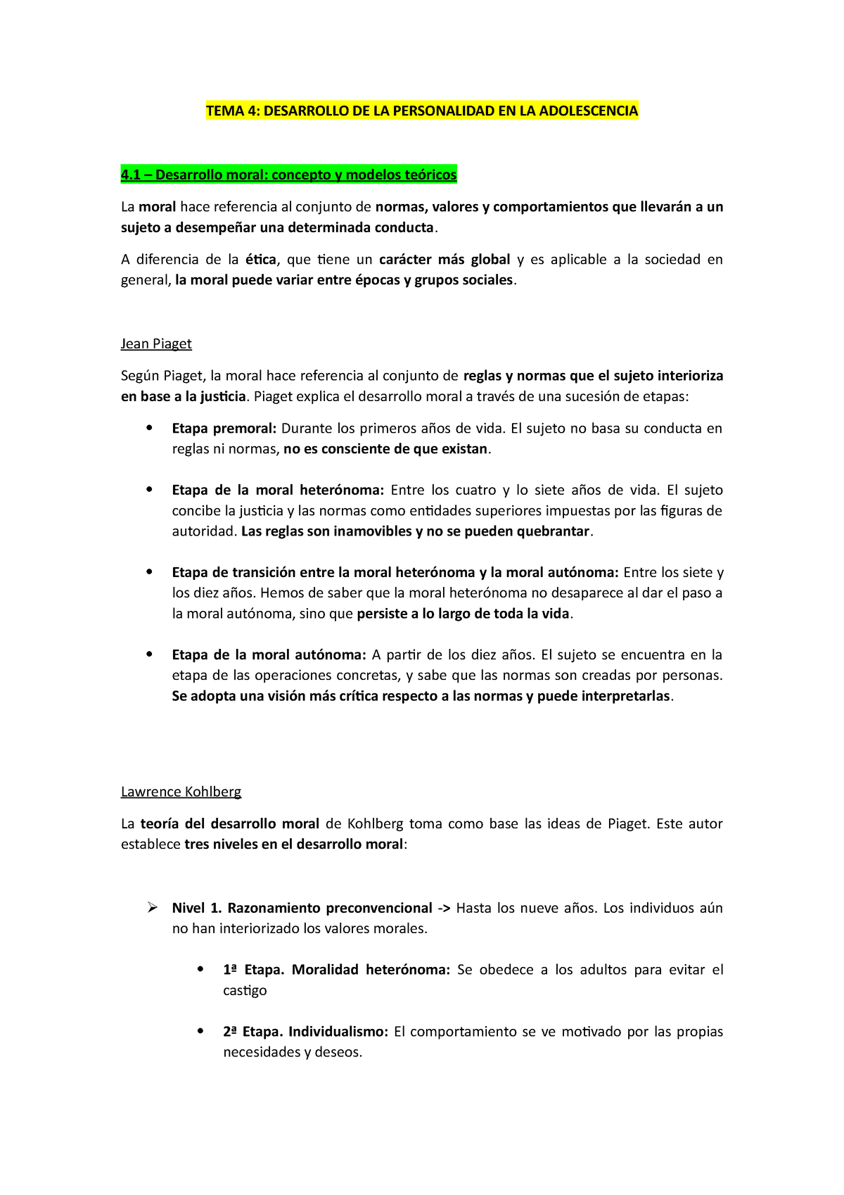 TEMA 4 ccccccc TEMA 4 DESARROLLO DE LA PERSONALIDAD EN LA