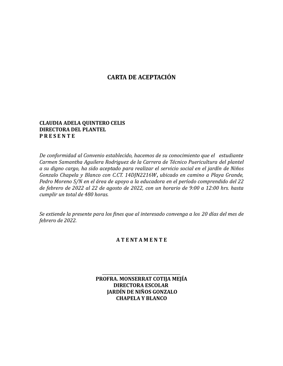 Carta de aceptación VER 1 - CARTA DE ACEPTACIÓN CLAUDIA ADELA QUINTERO ...