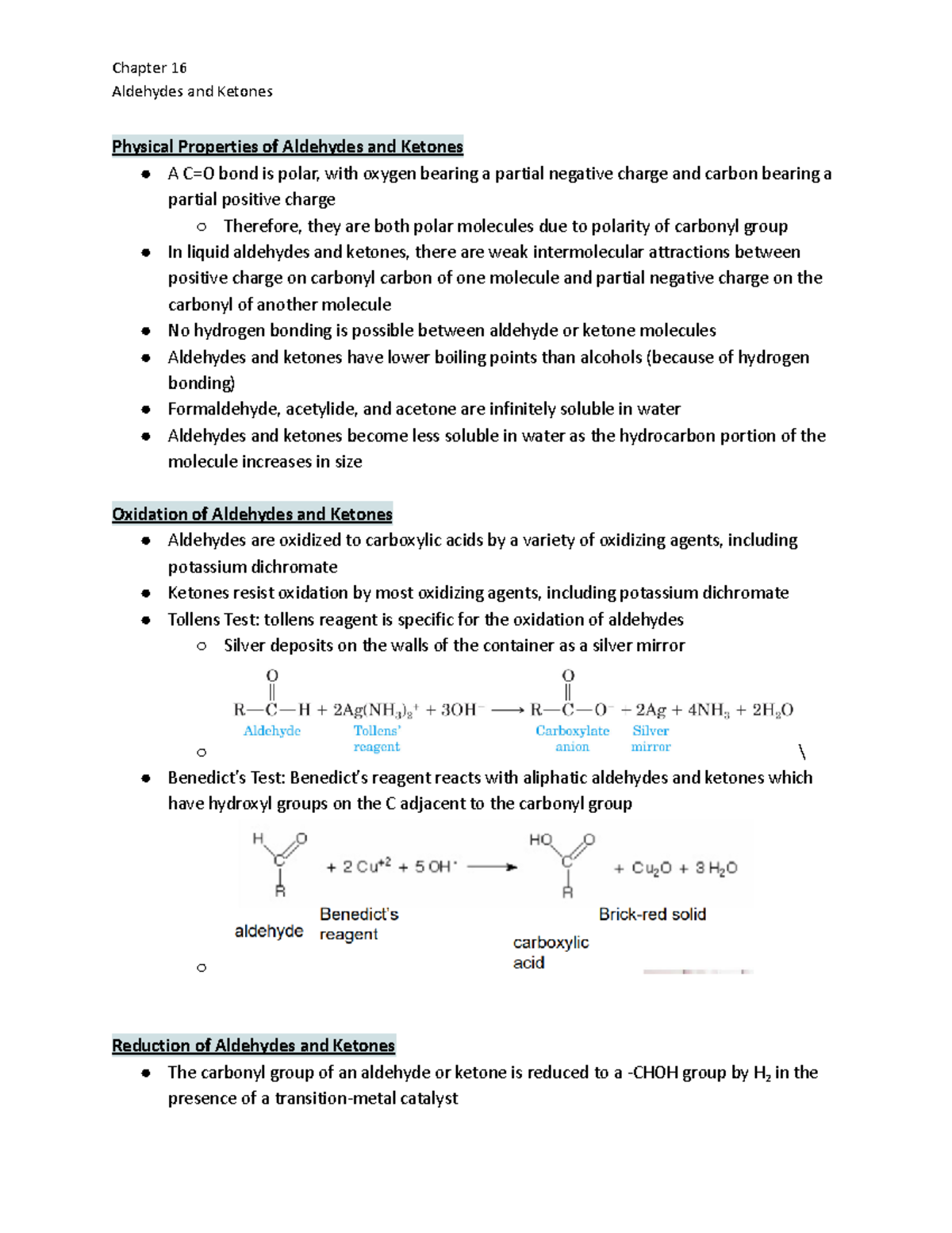 Chem 103 A Week 5 Lecture 1 Notes - Chapter 16 Aldehydes and Ketones ...