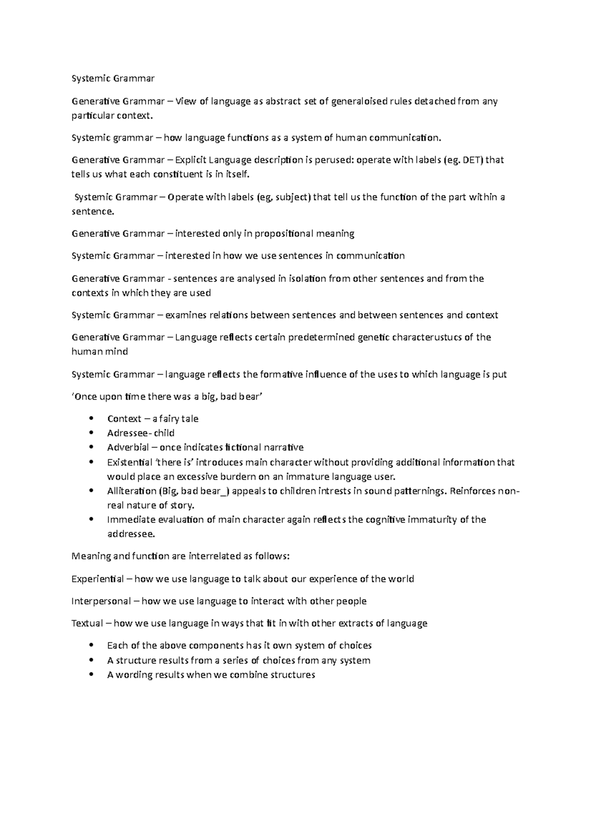 Systemic Grammar - Summary Exploring English Language - Systemic ...