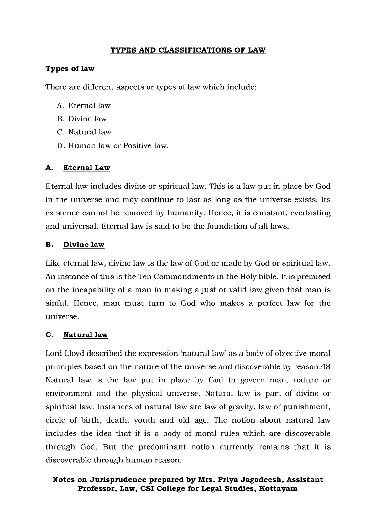 types-and-classifications-of-law-notes-on-jurisprudence-prepared-by