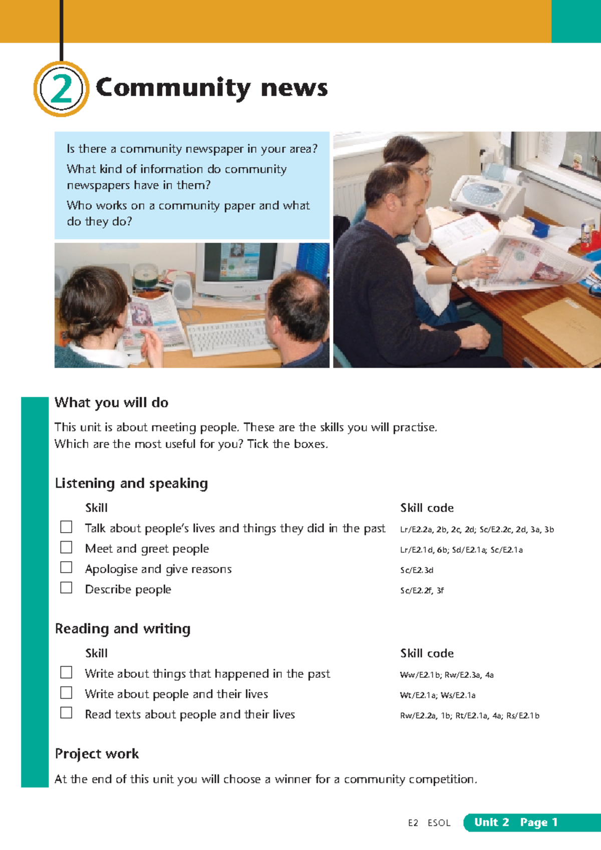 ESOL Learner Materials Entry 2, Unit 2 - E2 ESOL Unit 2 Page 1 2 ...