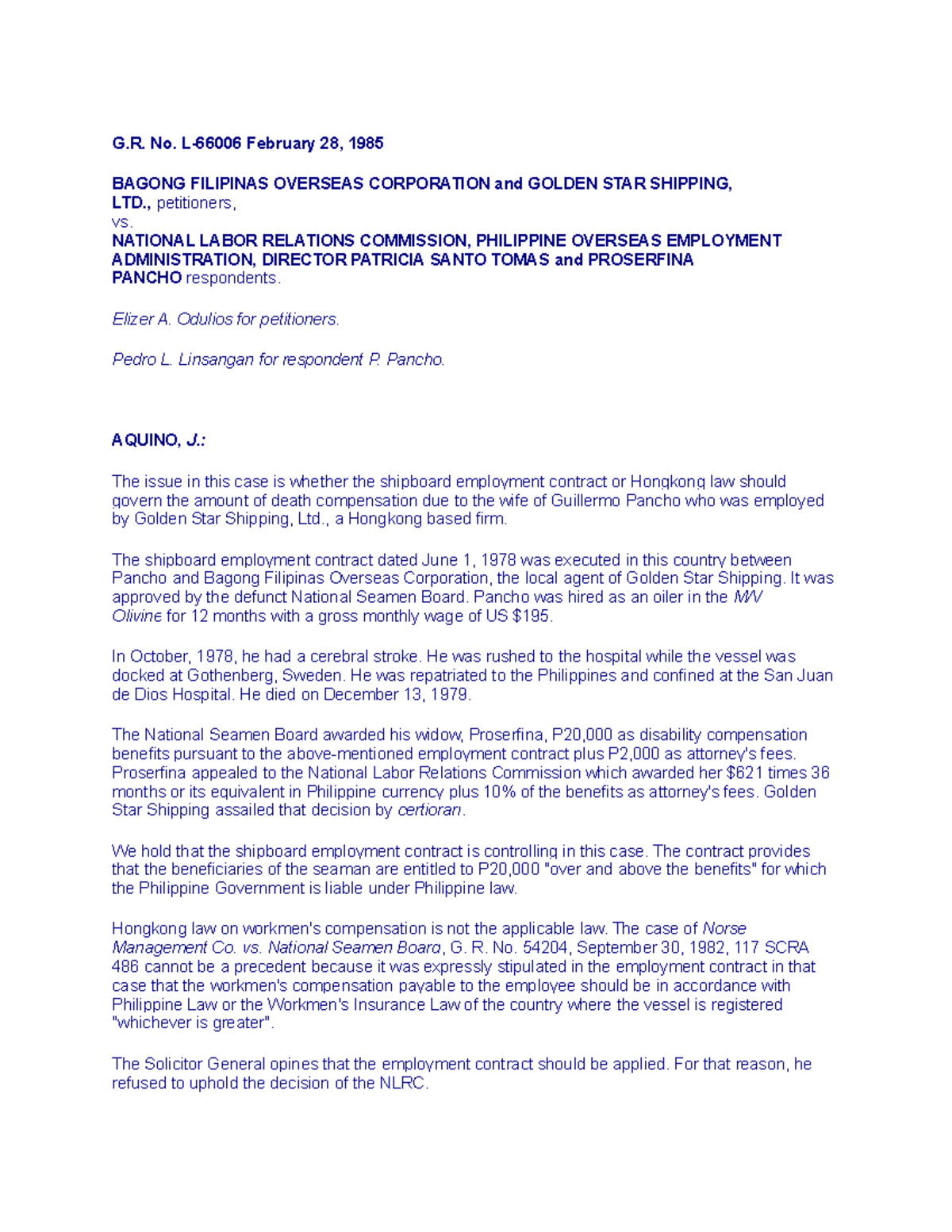 Bagong pilipinas vs nlrc - G. No. L-66006 February 28, 1985 BAGONG ...