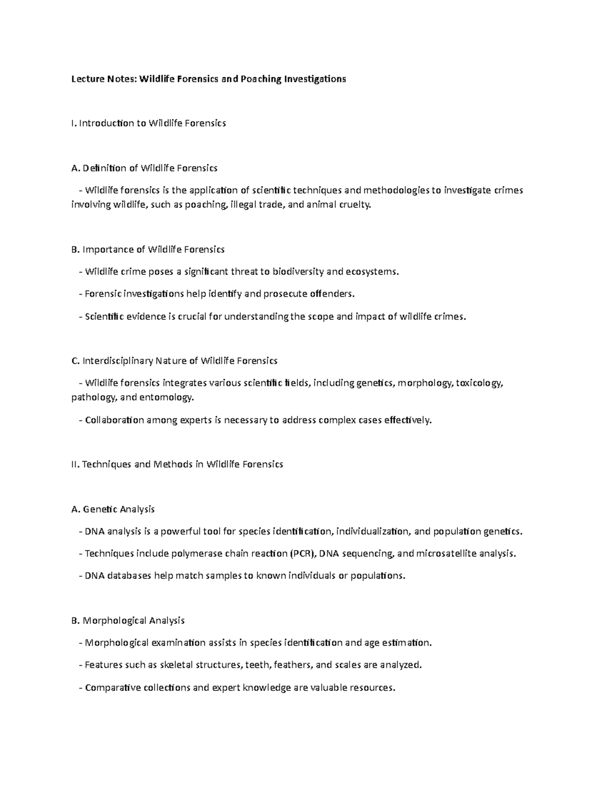 Lecture Notes: Wildlife Forensics and Poaching Investigations ...