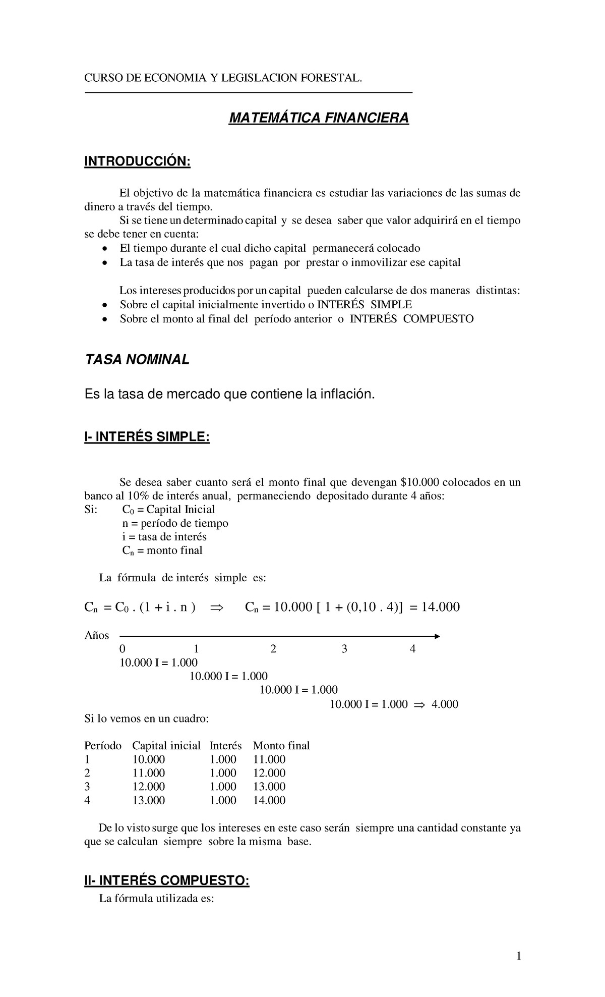 Matemtica Financiera PDF - CURSO DE ECONOMIA Y LEGISLACION FORESTAL ...