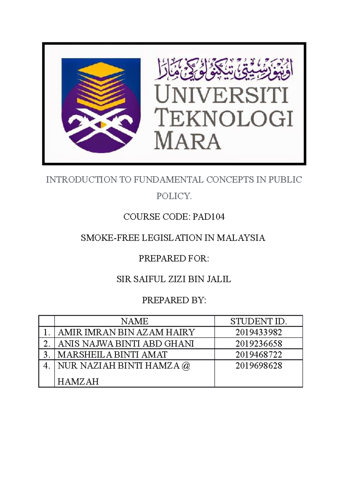 PAD104 GRP Assignment - FOR STUDY PURPOSE - INTRODUCTION TO FUNDAMENTAL ...