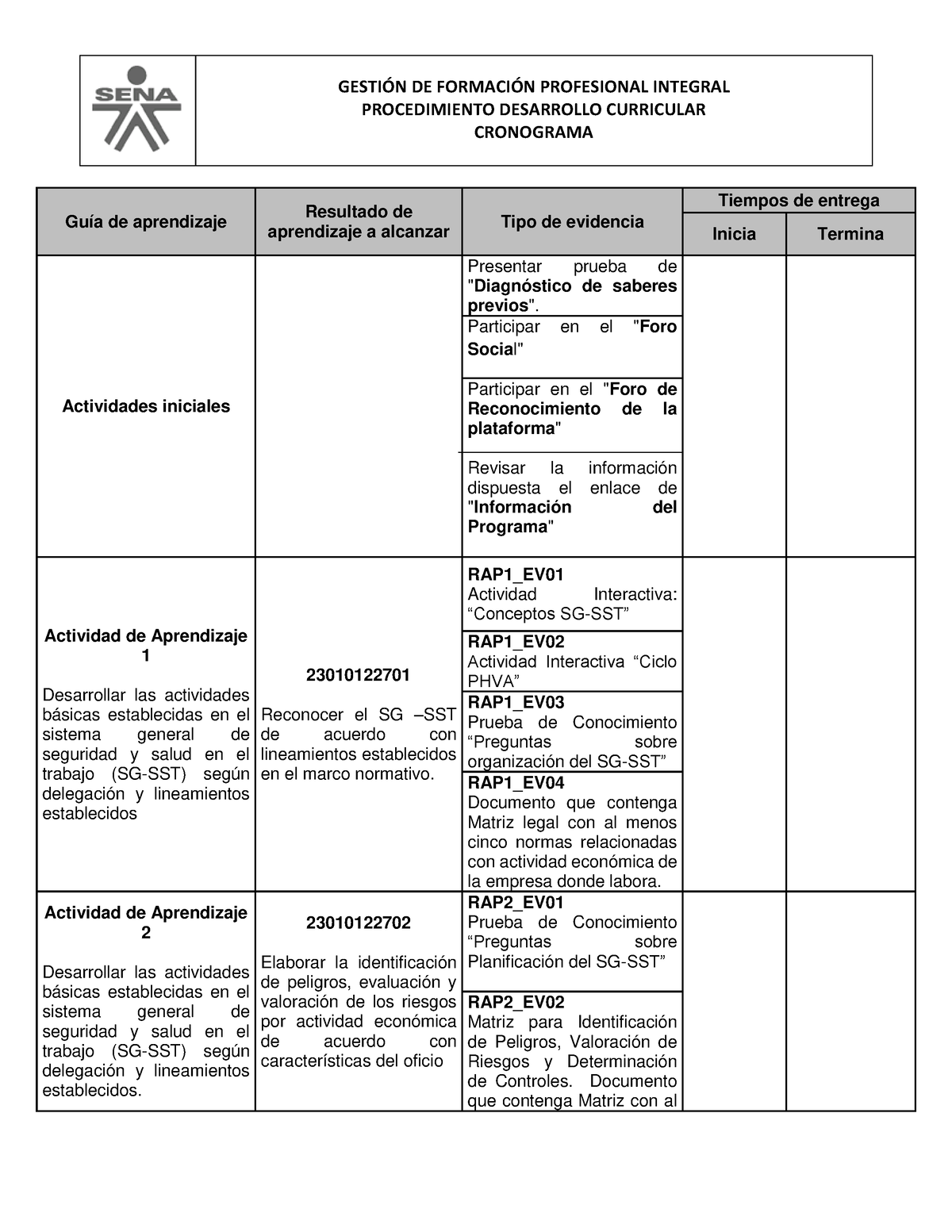 Cronograma Actividades Sg Sst - GESTI”N DE FORMACI”N PROFESIONAL ...