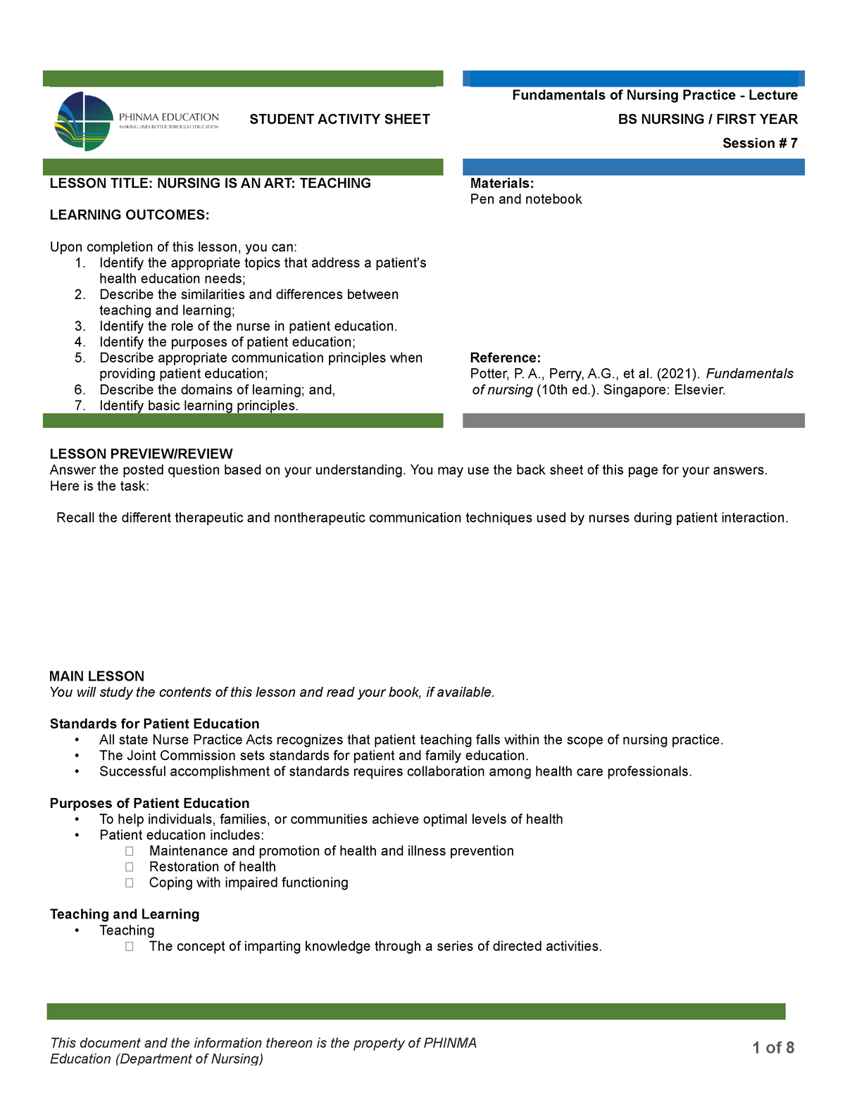 Session #7 SAS - Funda (Lec) - STUDENT ACTIVITY SHEET Fundamentals of ...