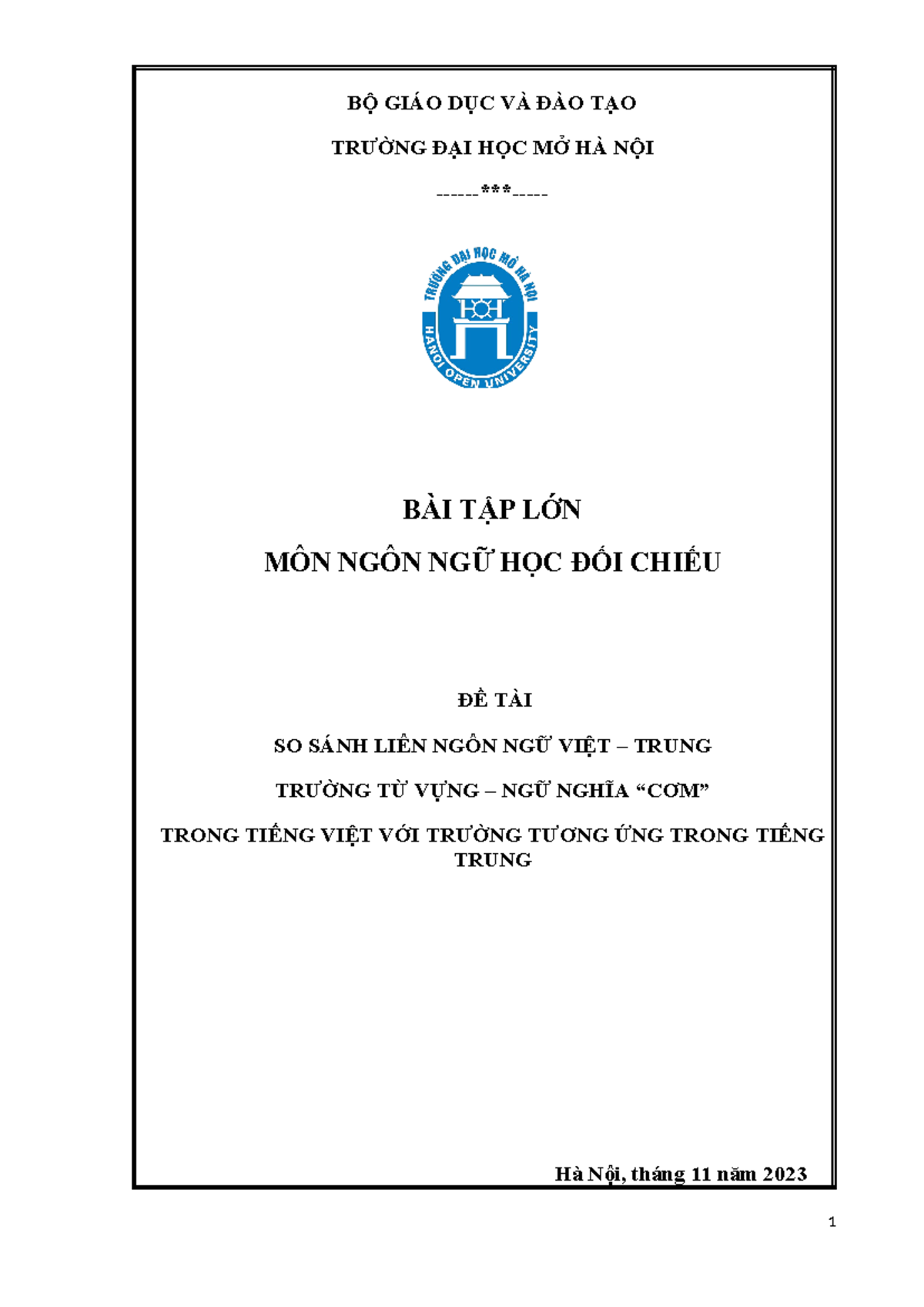 TIỂU LUẬN ĐỐI CHIẾU - ngon ngu doi chieu hoc - BỘ GIÁO DỤC VÀ ĐÀO TẠO ...