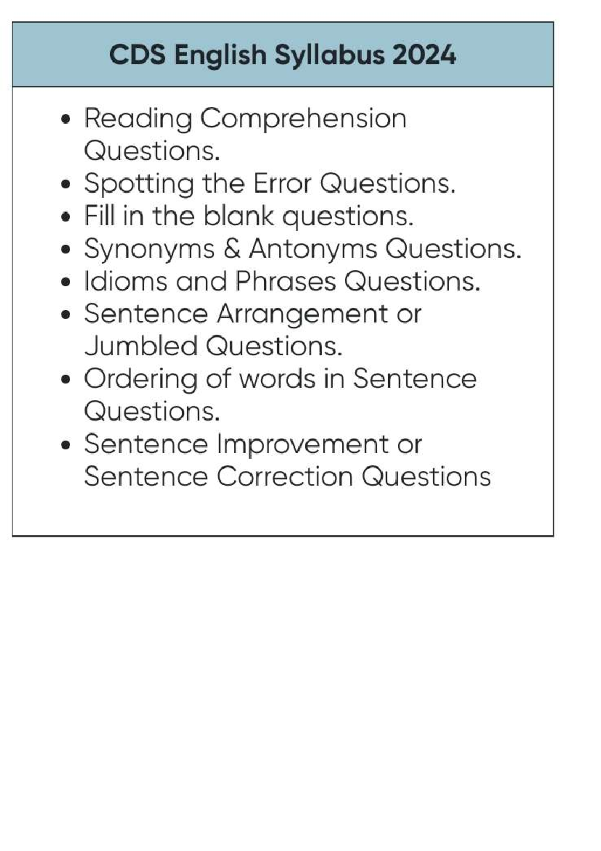 Cds syllabus - good - CDS English Syllabus 2024 Reading Comprehension ...