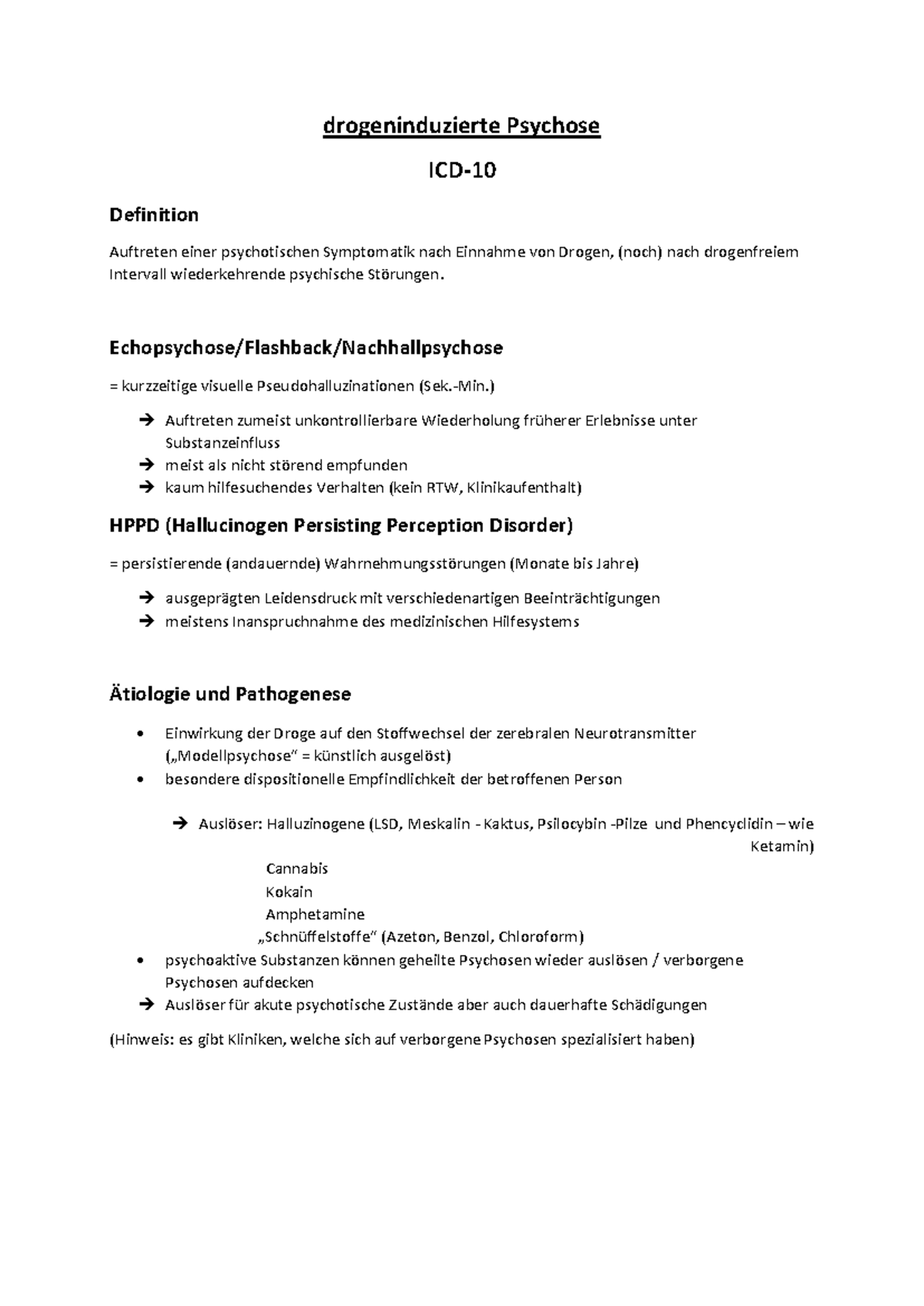 Drogeninduzierte Psychose Icd 10