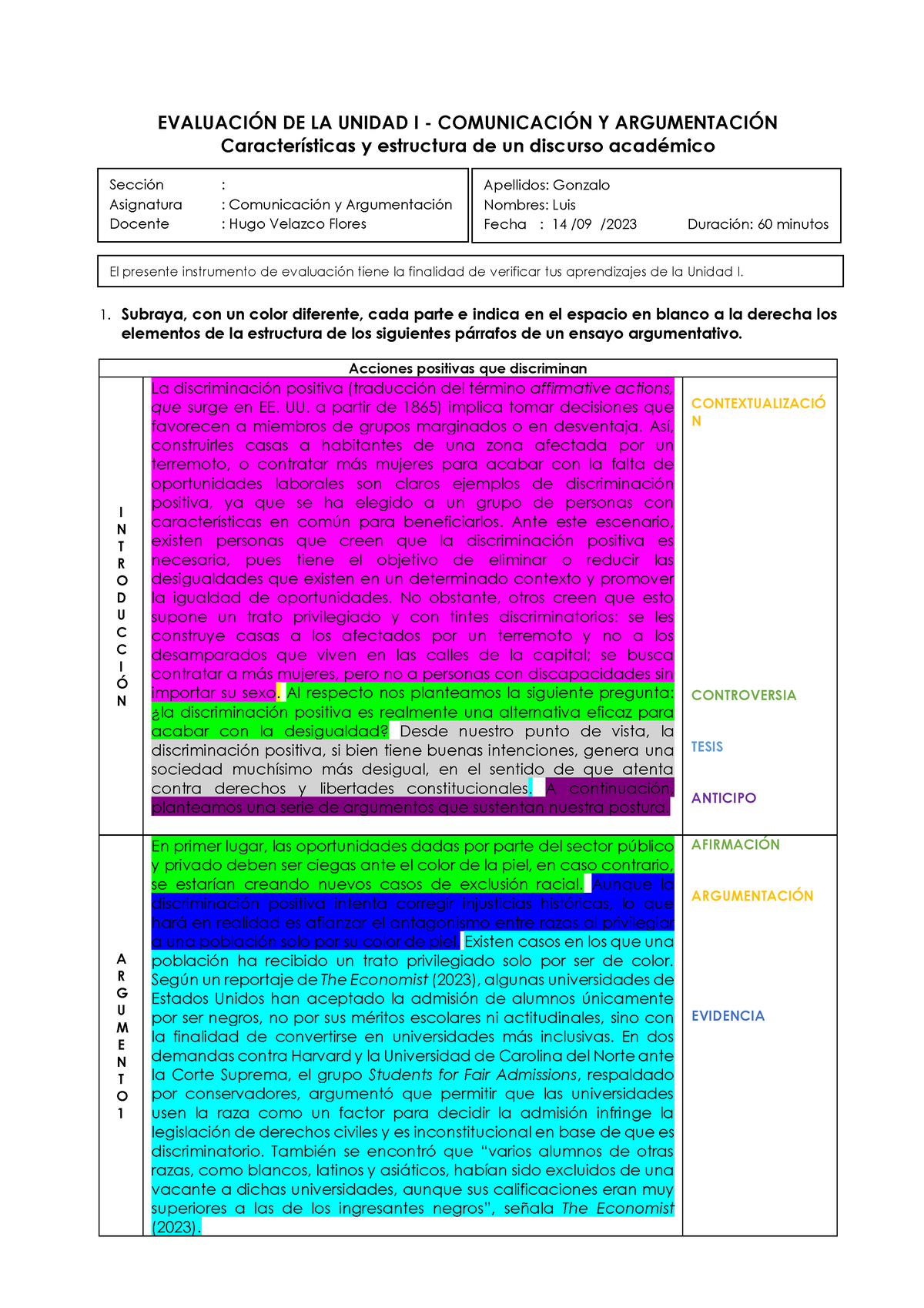 Examen Final - Examamen - EVALUACI”N DE LA UNIDAD I - COMUNICACI”N Y ...