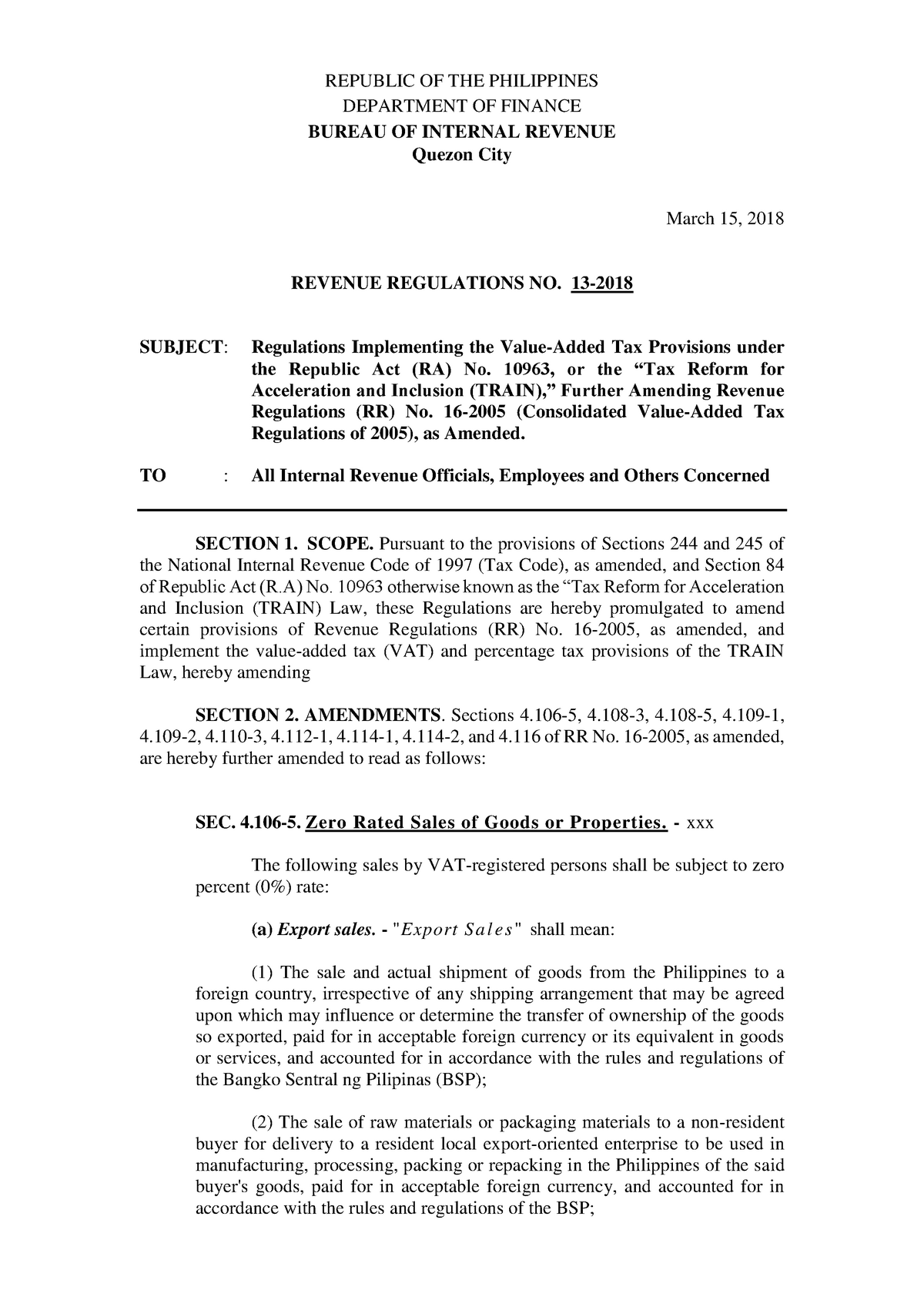 RR No. 13-2018 (VAT on Train Law) - REPUBLIC OF THE PHILIPPINES ...