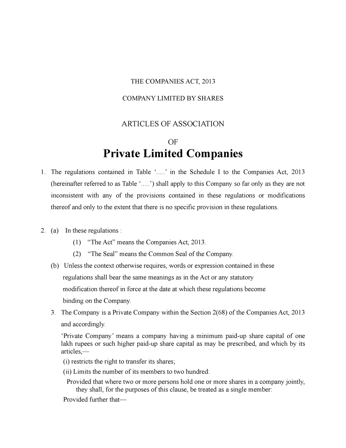 articles-of-association-aoa-for-pvt-the-companies-act-2013-company