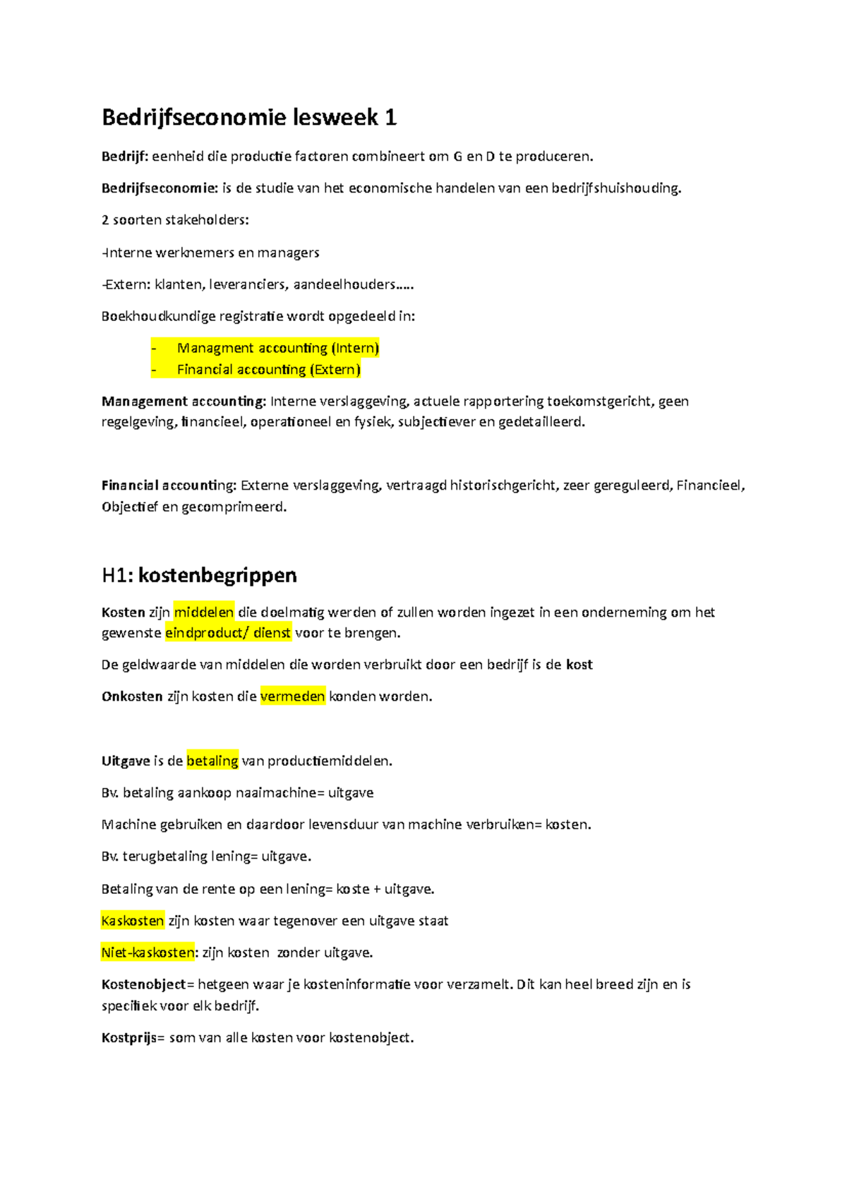 Bedrijfseconomie Samenvatting Eerste Jaar - Bedrijfseconomie Lesweek 1 ...