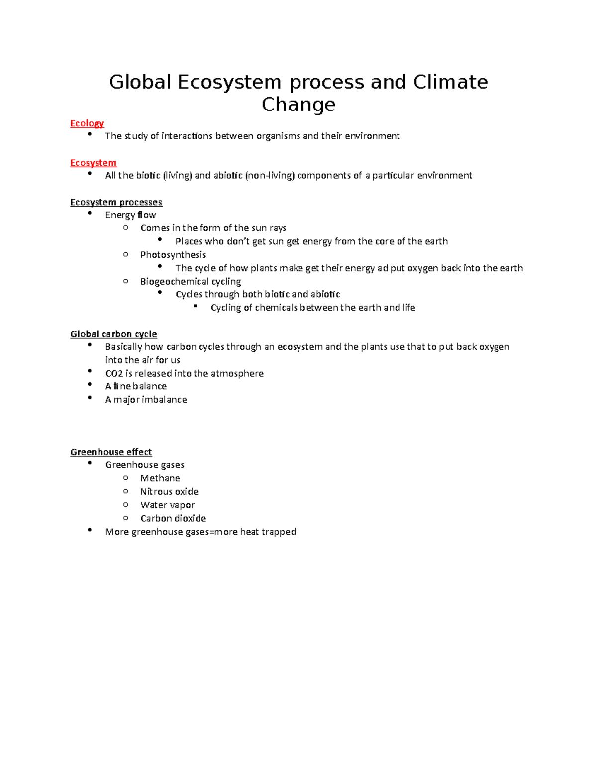 Global Ecosystem process and Climate Change - Global Ecosystem process ...