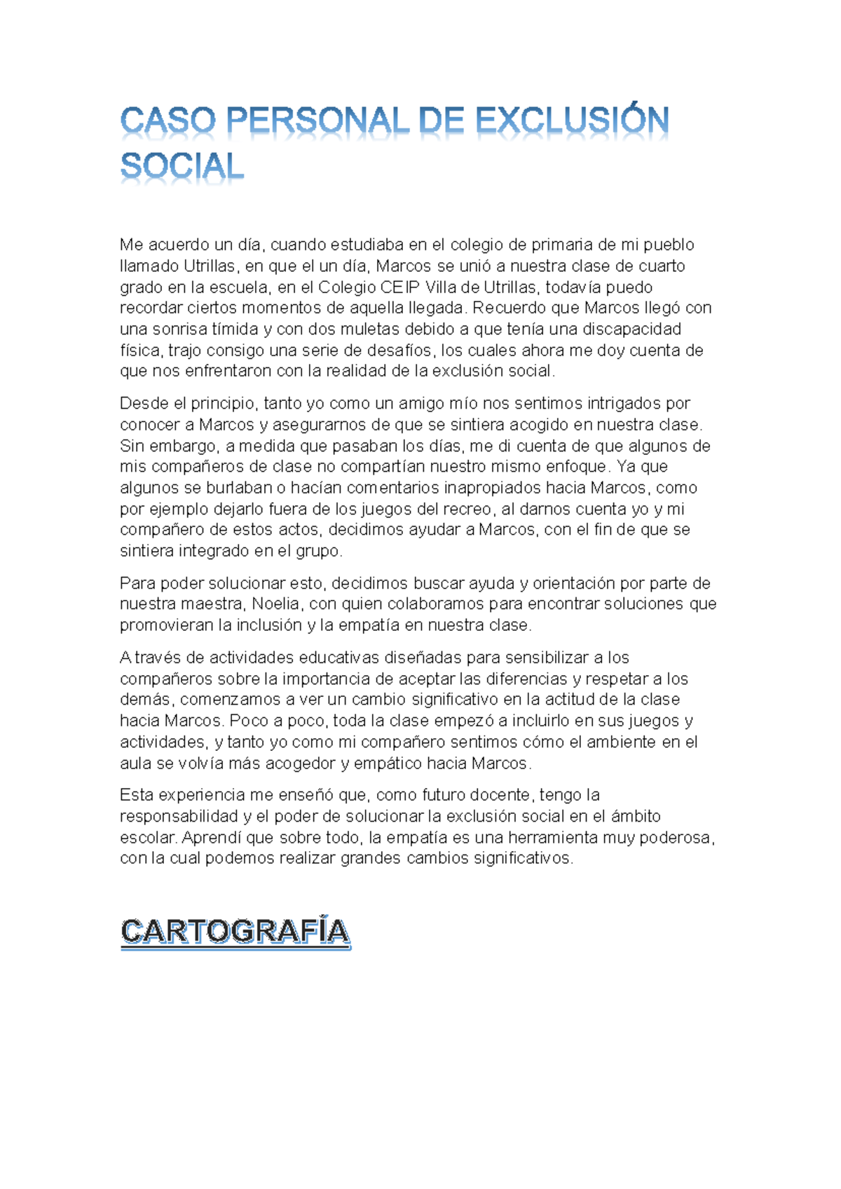 CASO Personal DE Exclusión Social - CASO PERSONAL DE EXCLUSIÓN SOCIAL ...