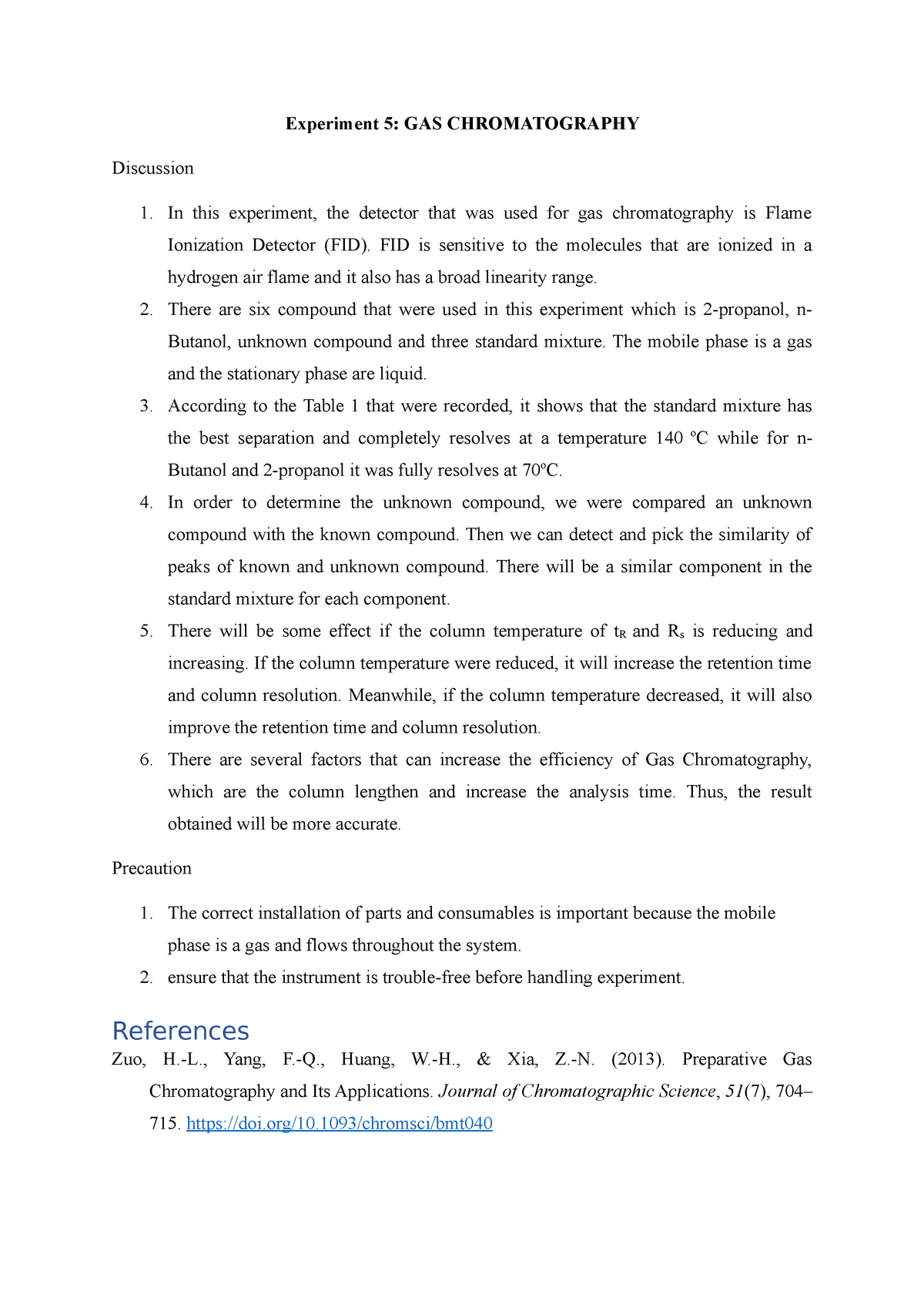 discussion for gas chromatography experiment