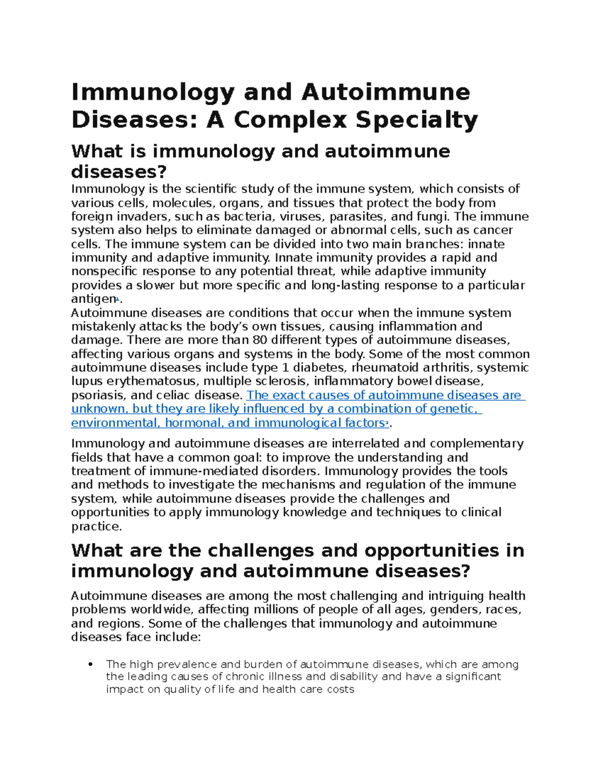 Immunology and Autoimmune Diseases - LPN 1322 - Studocu