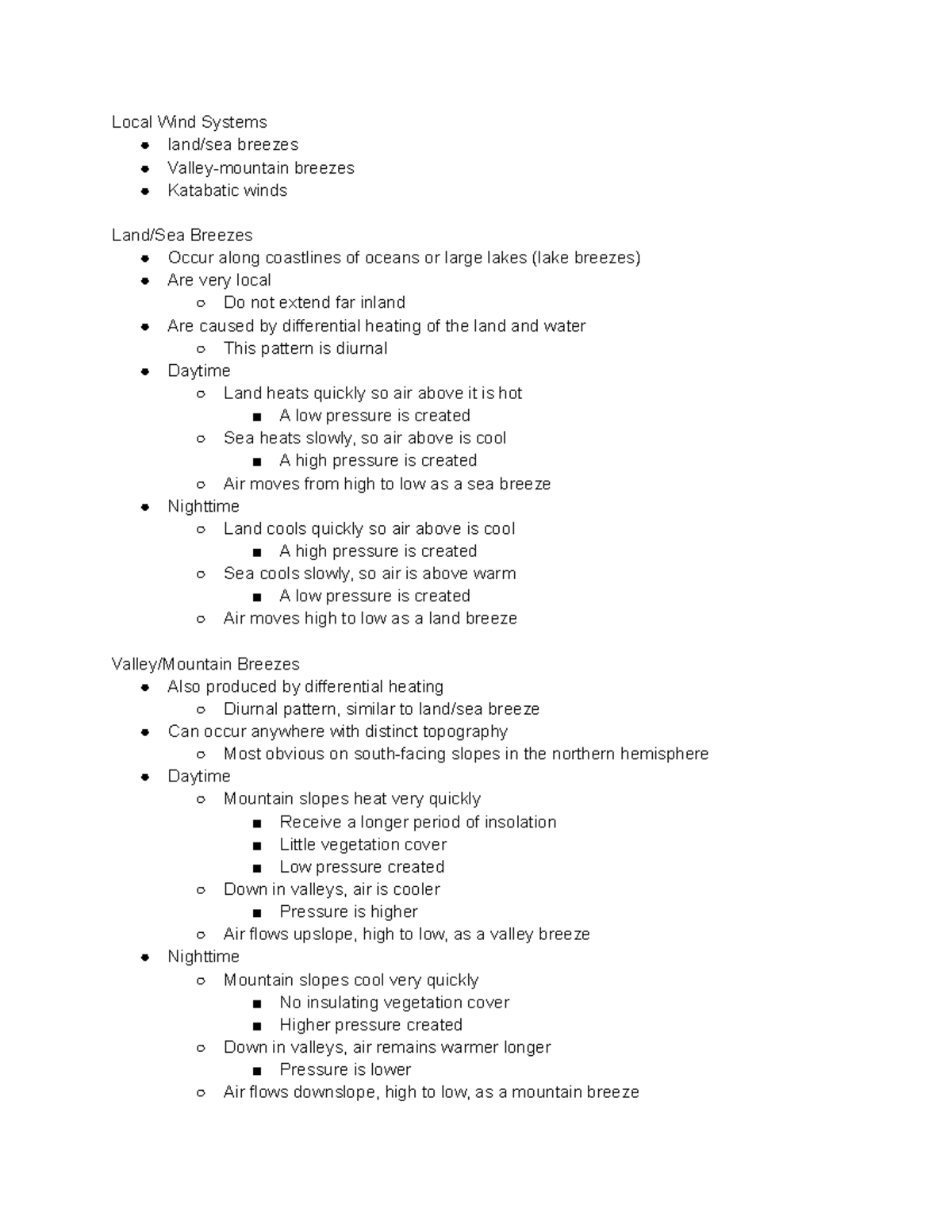 Module 8 Winds, Air Masses, & Fronts - Local Wind Systems land/sea ...